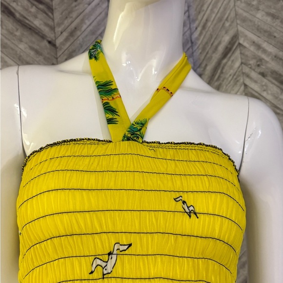 Yellow Tropical Print Halter Dress- size M/L - Picture 2 of 3